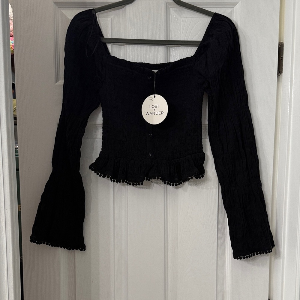 Lost + Wander Black Ruffled Blouse
